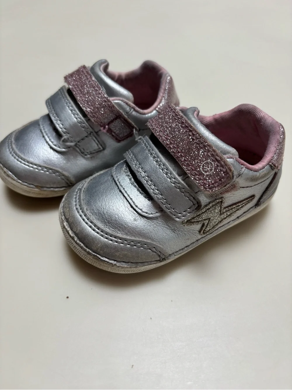 Stride Rite Silver and Pink Velcro sneaker- baby 3.5